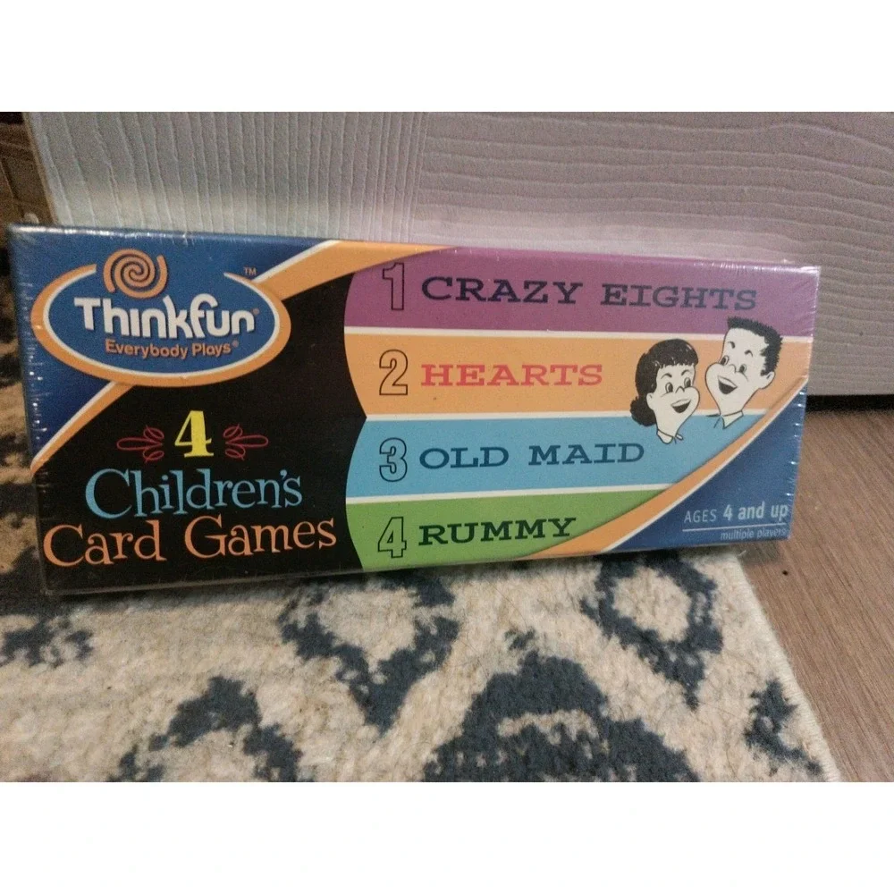 Thinkfun 4 Pk Children's Card Games  Old Maid Hearts Crazy 8s Animal Rummy New